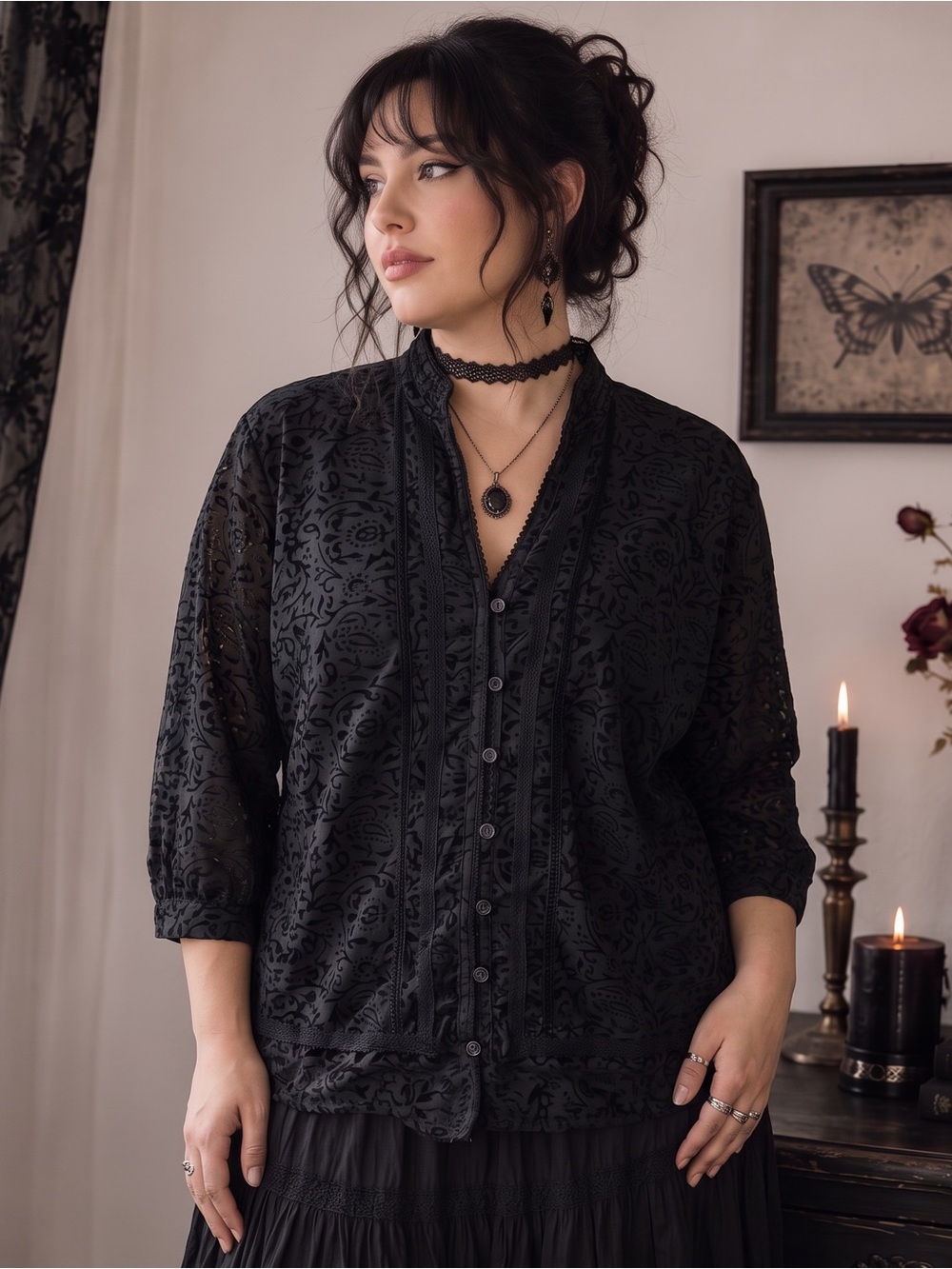 VINTAGE AUTOGRAPH Black Velvet Burnout Blouse